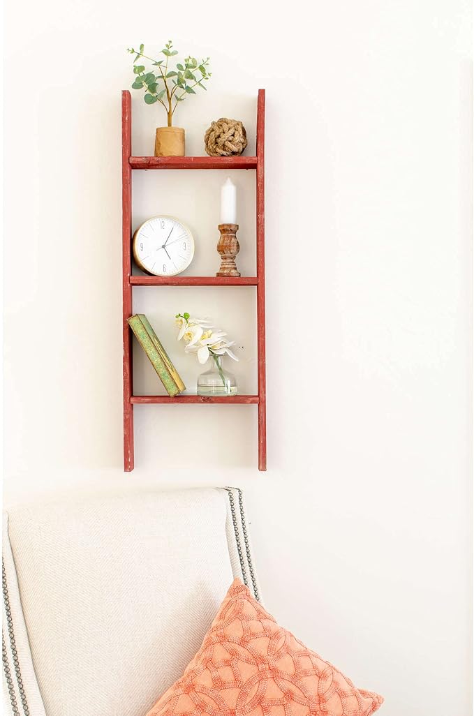 BARNWOODUSA Throw Blanket Ladder – Fully Assembled Reclaimed Wood – Rustic Decorative Ladder for Towels, Quilts, & More – Perfect Farmhouse Decor for Bathroom, Porch, or Living Room,3-Foot Red