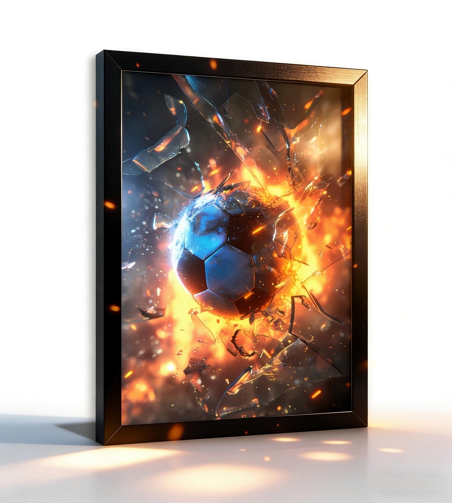 Framed Exploding Soccer Ball Wall Art, Fire and Ice Sports Wall Decor, Dynamic Soccer Poster Artwork, Minimalist Modern Football Canvas Prints for Boys Bedroom Bar