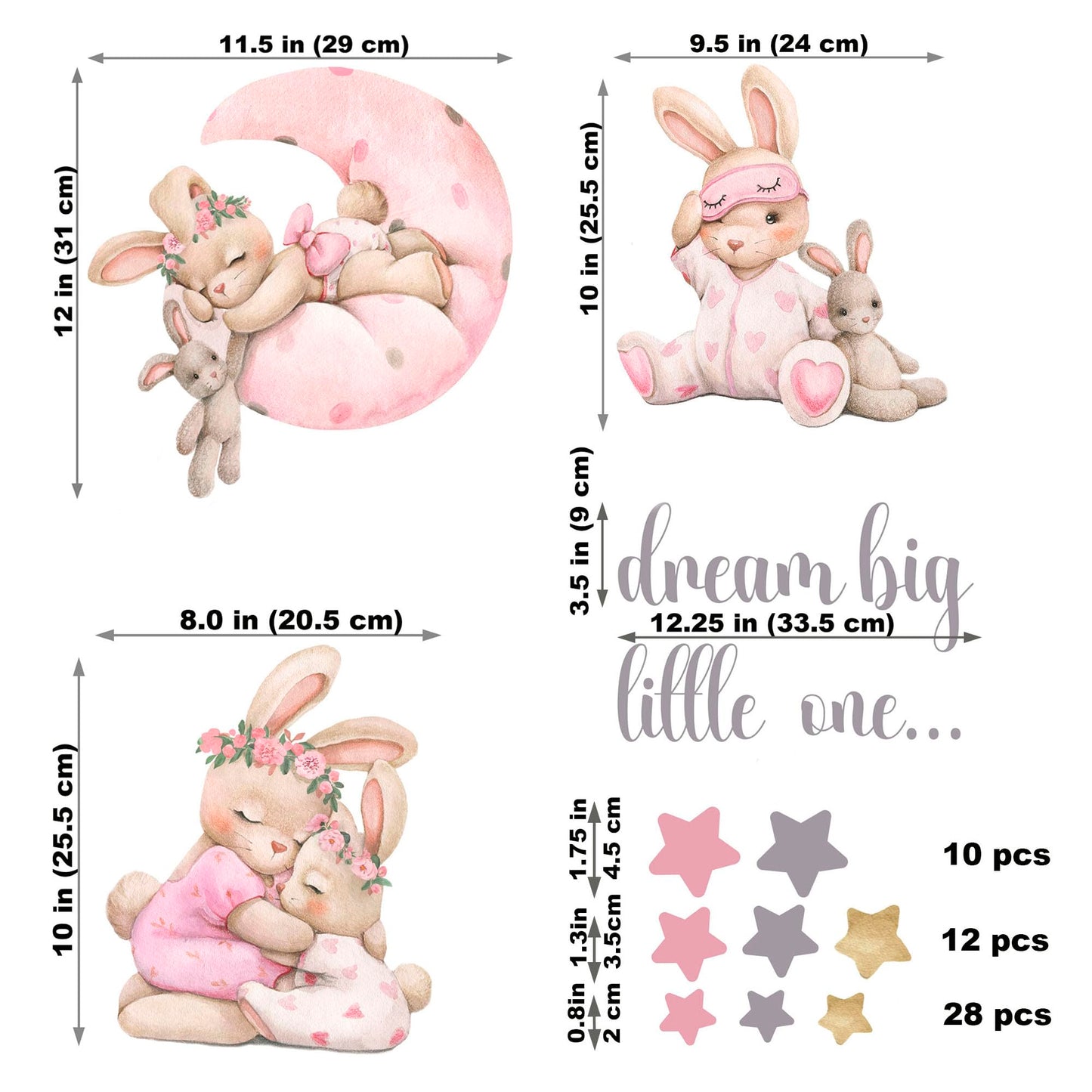 Pink Bunny Nursery Wall Decals-Baby Girl Room Rabbit Wall Decor, Animal Stickers for Kids Playroom, Toddler Bedroom and Nursery Decoration, Removable Vinyl Decals, Peel and Stick Easy to Apply.