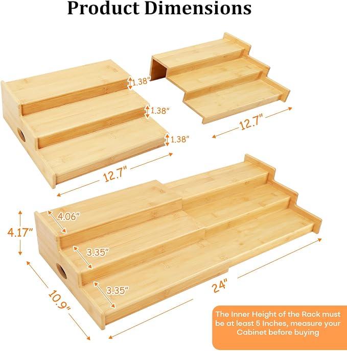 Expandable Can Rack Organizer for Pantry, 3 Tier Bamboo Adjustable Can Storage Holder, Soda Organizer Holds Up to 24 Cans, Canned goods Storage Display Shelf for Kitchen,Countertop, Cabinet
