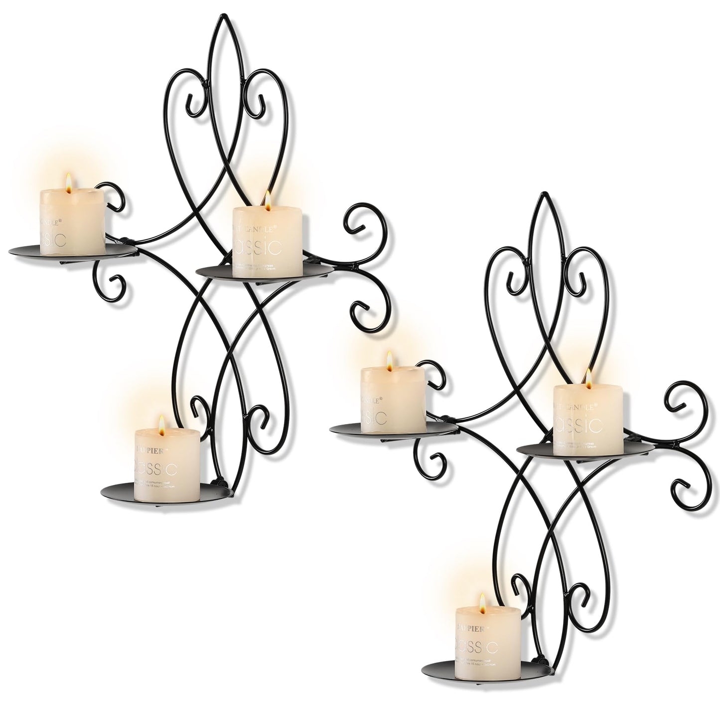 AHUONEL Wall Candle Sconce Holder Set of 2, Metal Wall Sconces Decor Hanging Wall Mounted Candle Stick Holder, Black Candlestick Holders Wall Decor for Bedroom Living Room Dining Room, 14.4"×11.8"