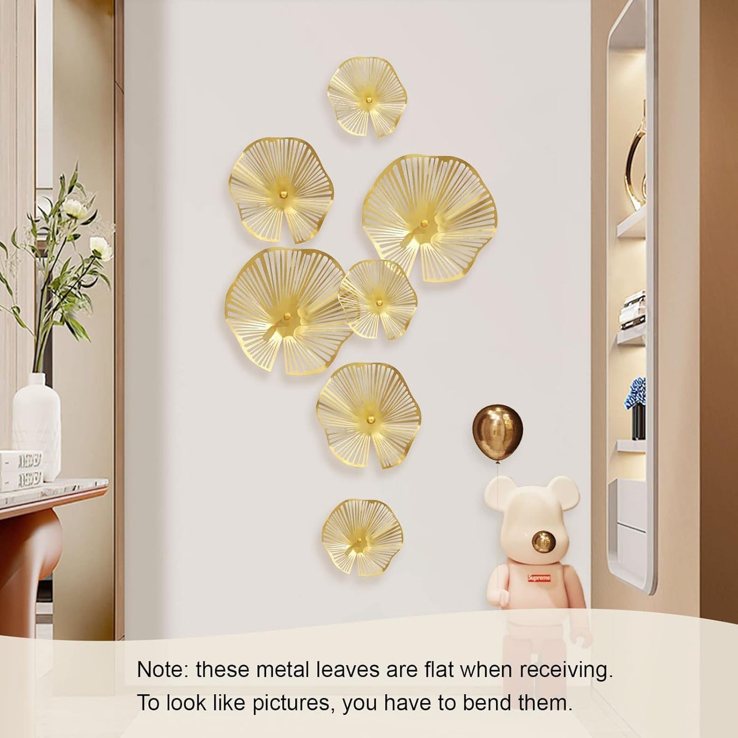 TEIPAI Gold Wall Decor Living Room, 7PCS Hollow Lotus Leaf Metal Wall Art for Apartment Bedroom Small Room Decoration, Modern Wall Hanging Sculptures for Home Office, Horizontal or Vertical Display