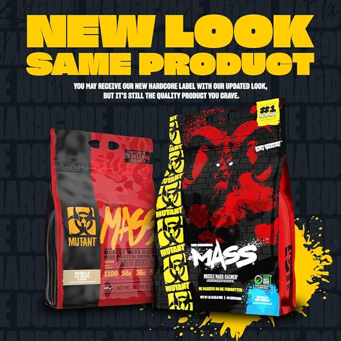 Mutant Mass Weight Gainer Protein Powder with Whey, and Casein Protein Blend for High-Calorie Workout Shakes, Smoothies, and Drinks, 15 lb - Strawberry Banana