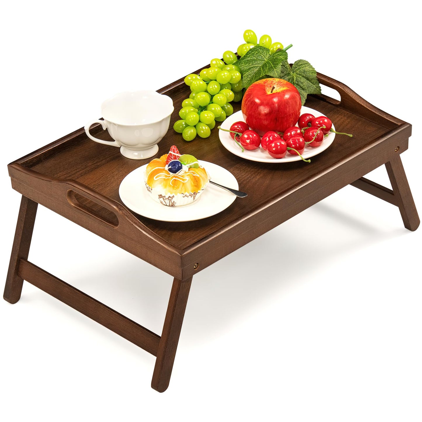 2 Pack Bed Tray Table Breakfast Trays Serving Tray Bamboo Bed Laptap with Floding Legs Handles and Phone Holders