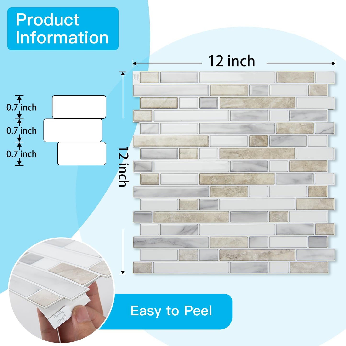 Art3d 10-Sheet Heavy-Duty Peel and Stick Backsplash, Waterproof Wall Tiles Stick on Kitchen Backsplash Living Space, Beige & White
