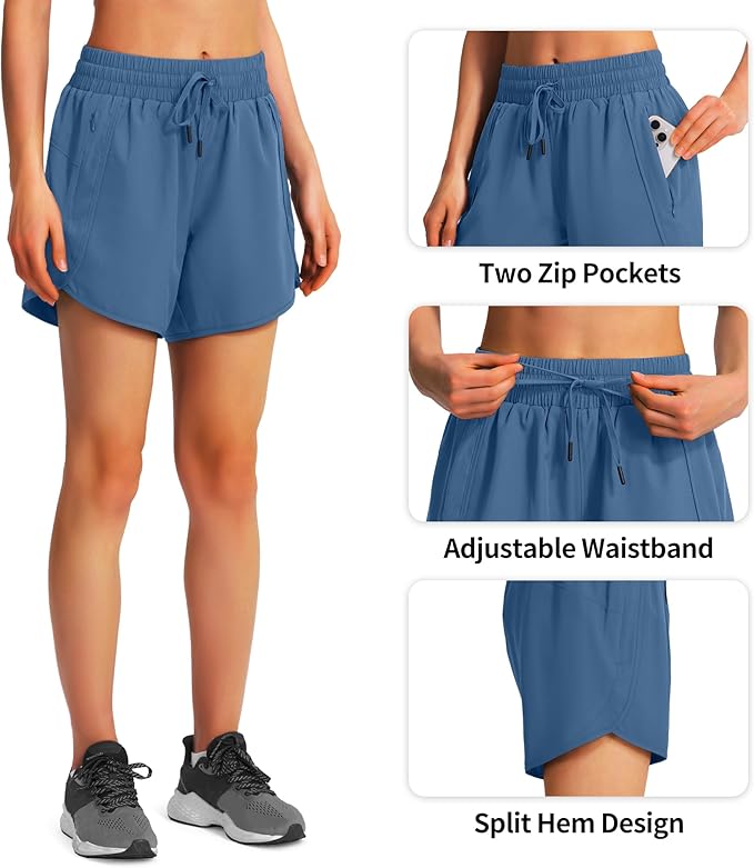 Ksmien Women's 5" Athletic Running Shorts Quick Dry Lightweight Workout Gym Shorts with Zipper Pockets UPF 50+