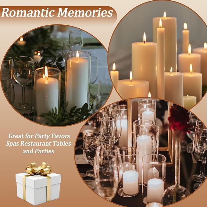36 Pcs Ivory Pillar Candles Bulk Set，Hurricane Candlesï¼? Different Lengths 2 x 3/4/6 Inch (12 Each)，Dripless Unscented Smokeless，Gives You a Better Atmosphere When Organizing an Event Party.