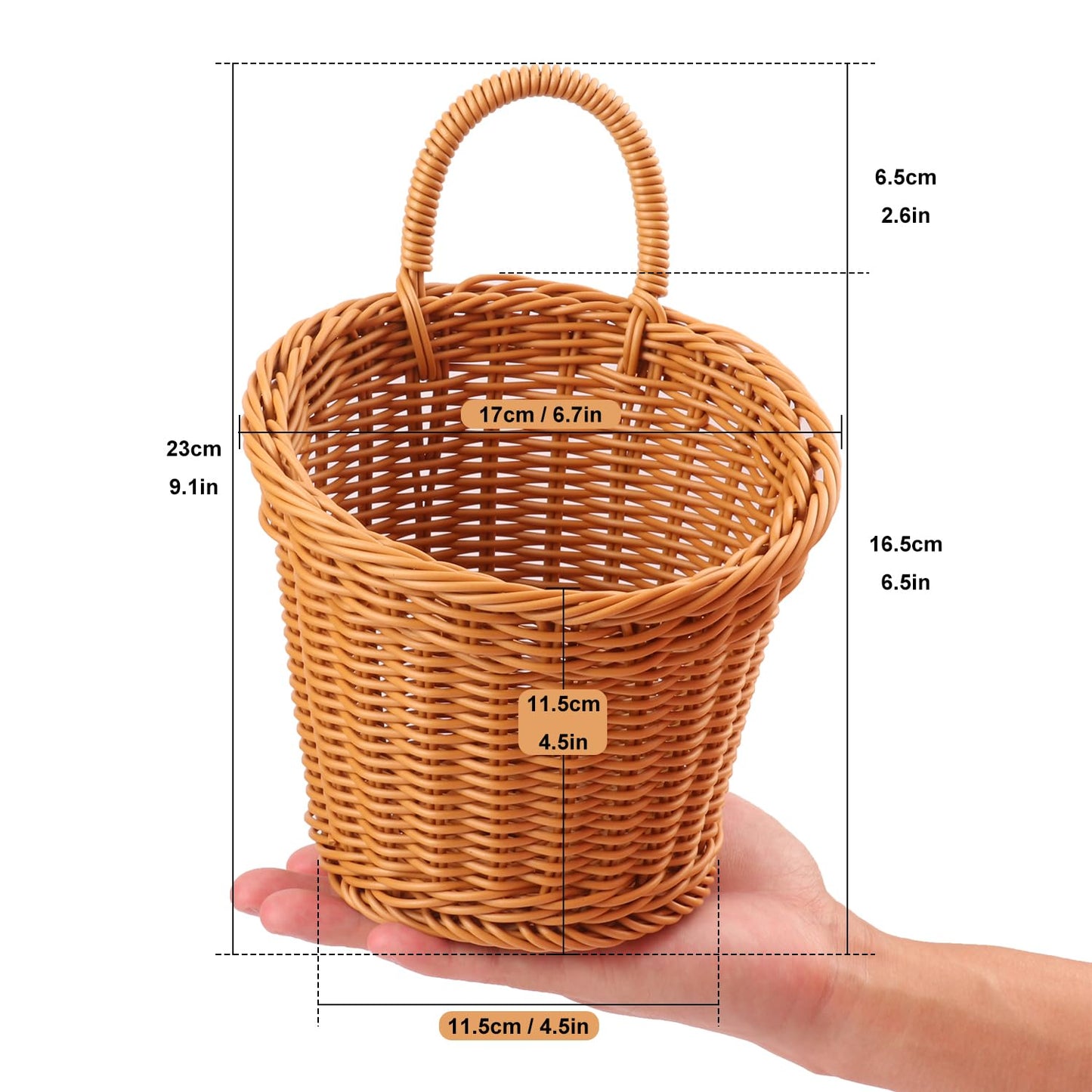 Geytetqi 5 Pack 6.7 x 6 inch Woven Hanging Fruit Basket, Wall Hanging Wicker Baskets, Wall Fruit Wicker Basket for Kitchen, Planter, Vegetable & Fruit, Boho Home Decor