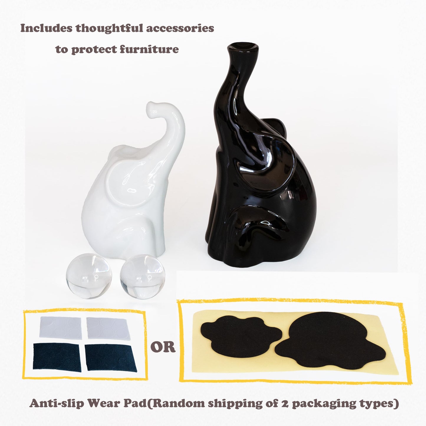 AOBOWEYO Handmade Elephant Gifts for Women, Ceramic Figurines with Crystal Balls, Modern Statues Home/Office Decor, Animal Sculpture for Anniversary/Housewarming/Wedding/Couples (Black & White)