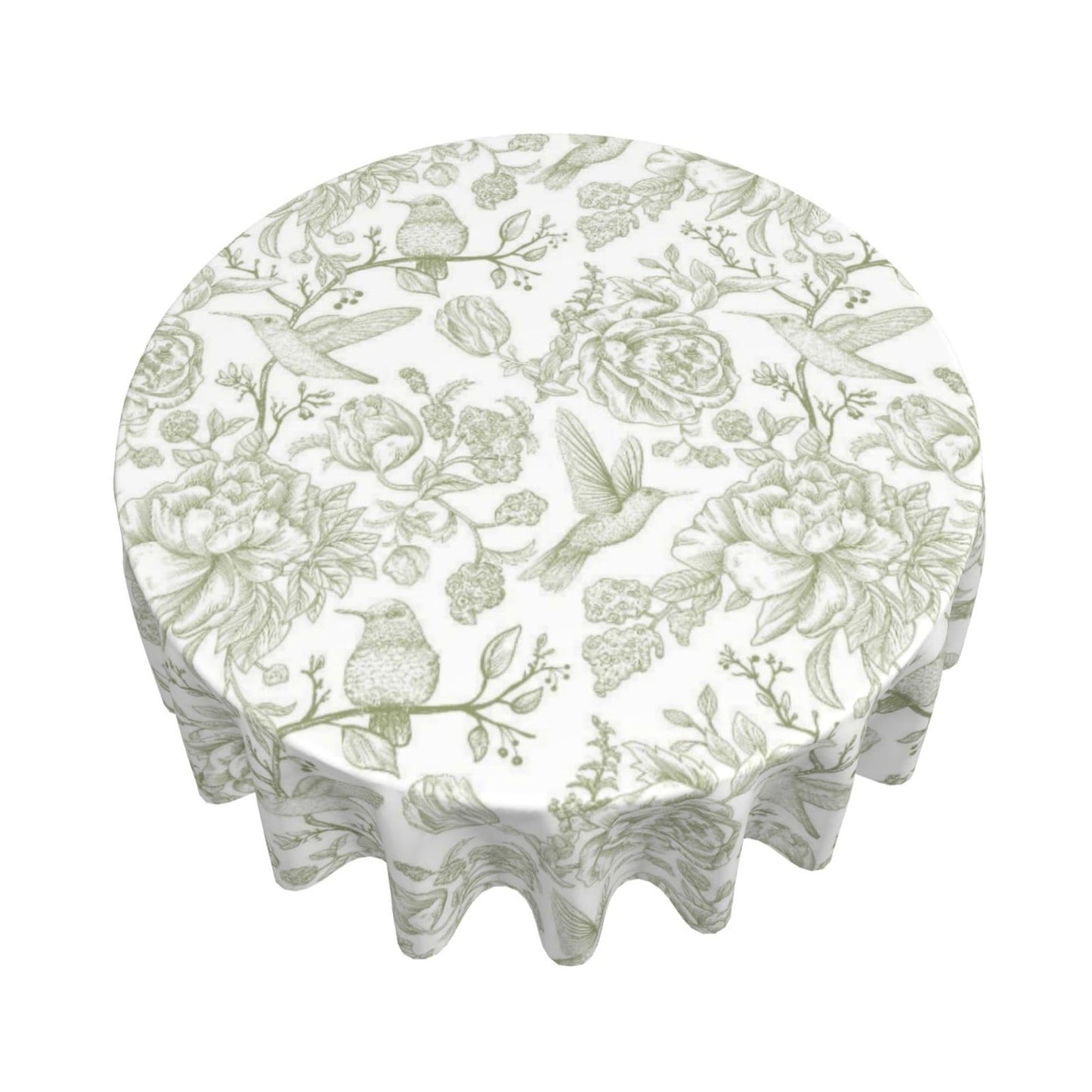Yxuiyal Chinoiserie Round Tablecloths 70 Inches Sage Green Flower Birds Decorative Round Tablecloths Reusable Spring Summer Floral Table Covers for Home Kitchen Dining Room,Party Decoration