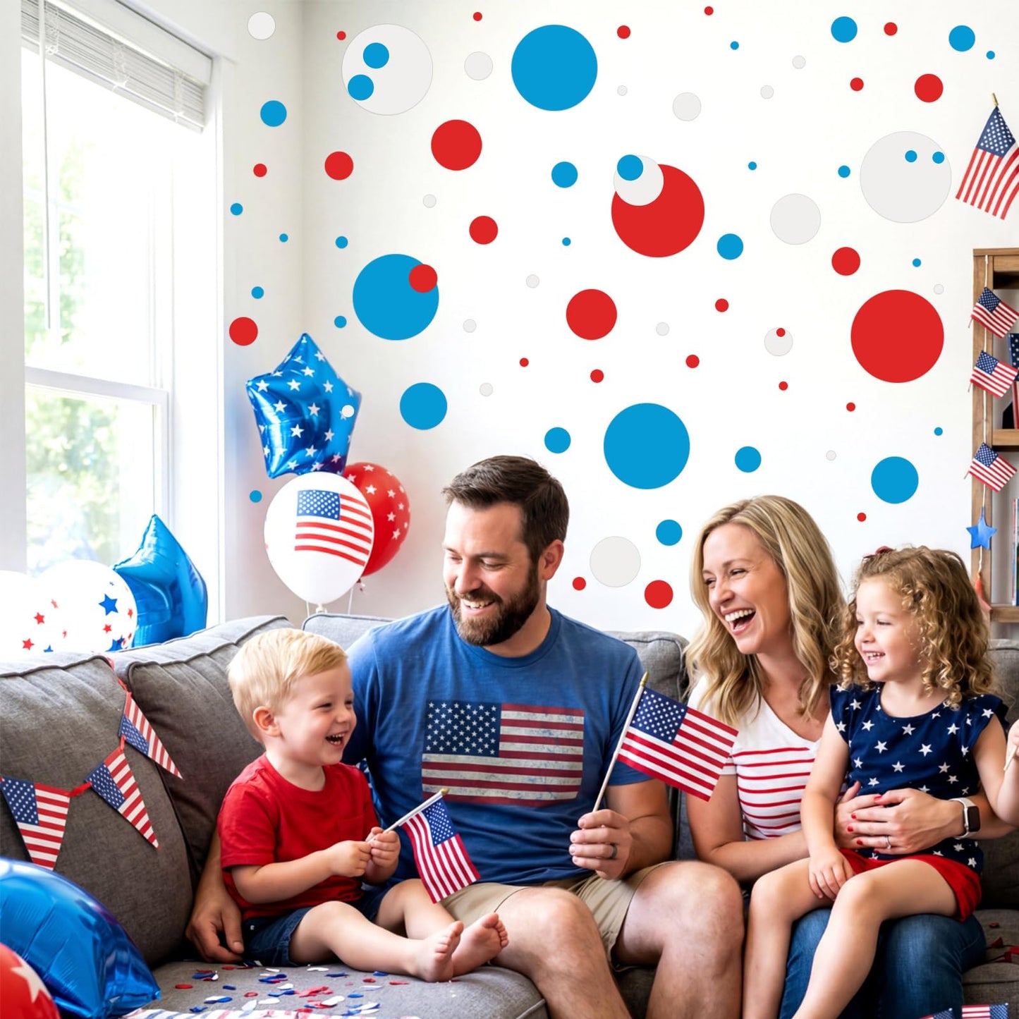 Zonon 264 Pcs Polka Dot Wall Decals for 4th of July Red White and Blue Wall Stickers Patriotic Window Clings Independence Day Decor Vinyl Peel and Stick for Veterans Memorial Day Bedroom Living Room