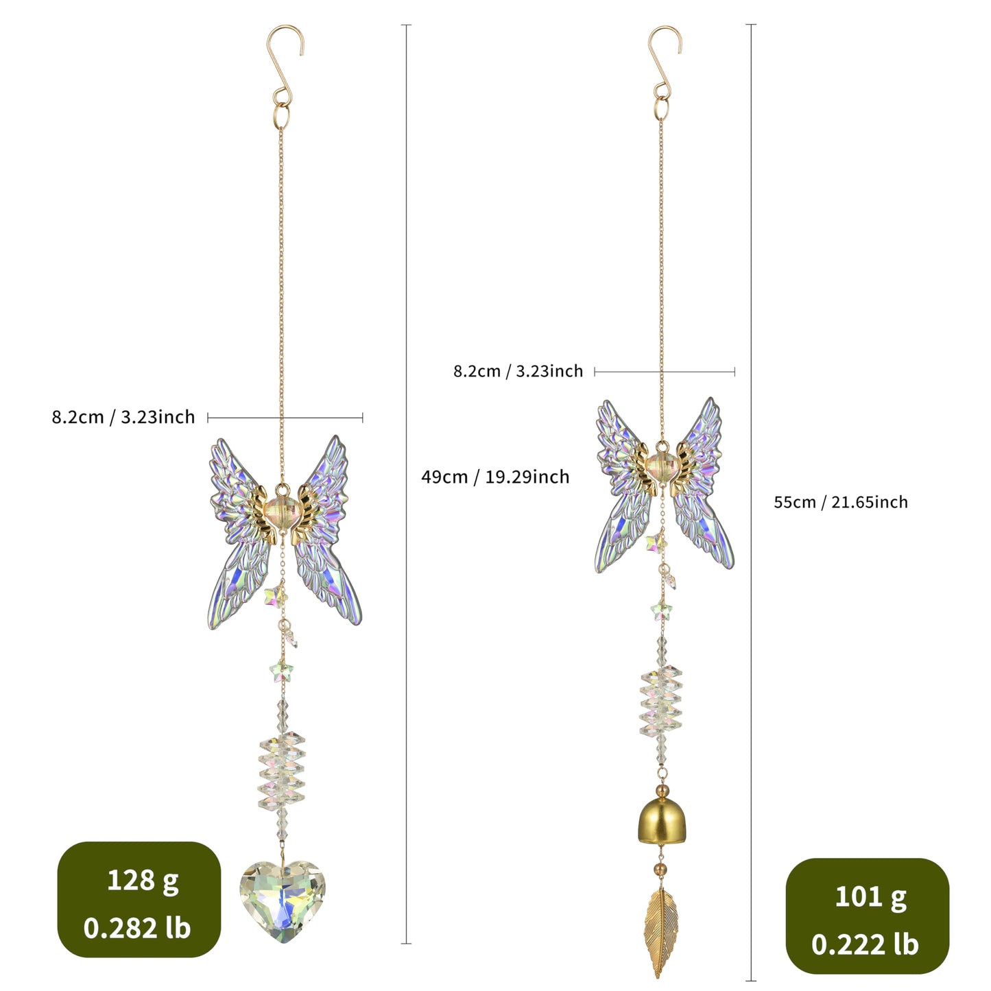 Crystal Angel Wing Suncatcher Hanging Decor - Sparkling Rainbow Maker for Window & Home, Ideal Gift for Holiday, Birthday & Housewarming (Angel's Light)