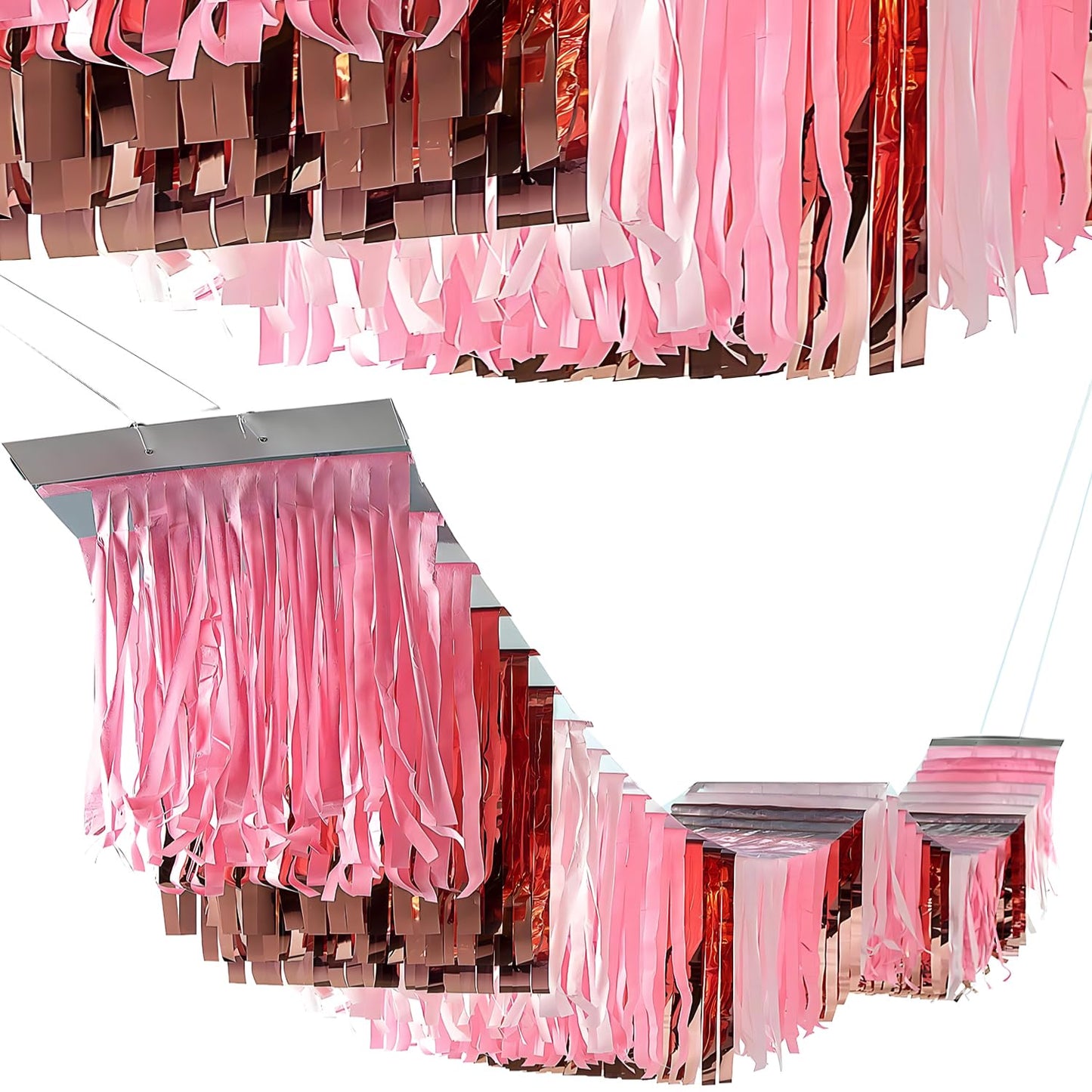 Fun Express 12 Ft. Pink Metallic Foil & Tissue Paper Hanging Ceiling Decoration