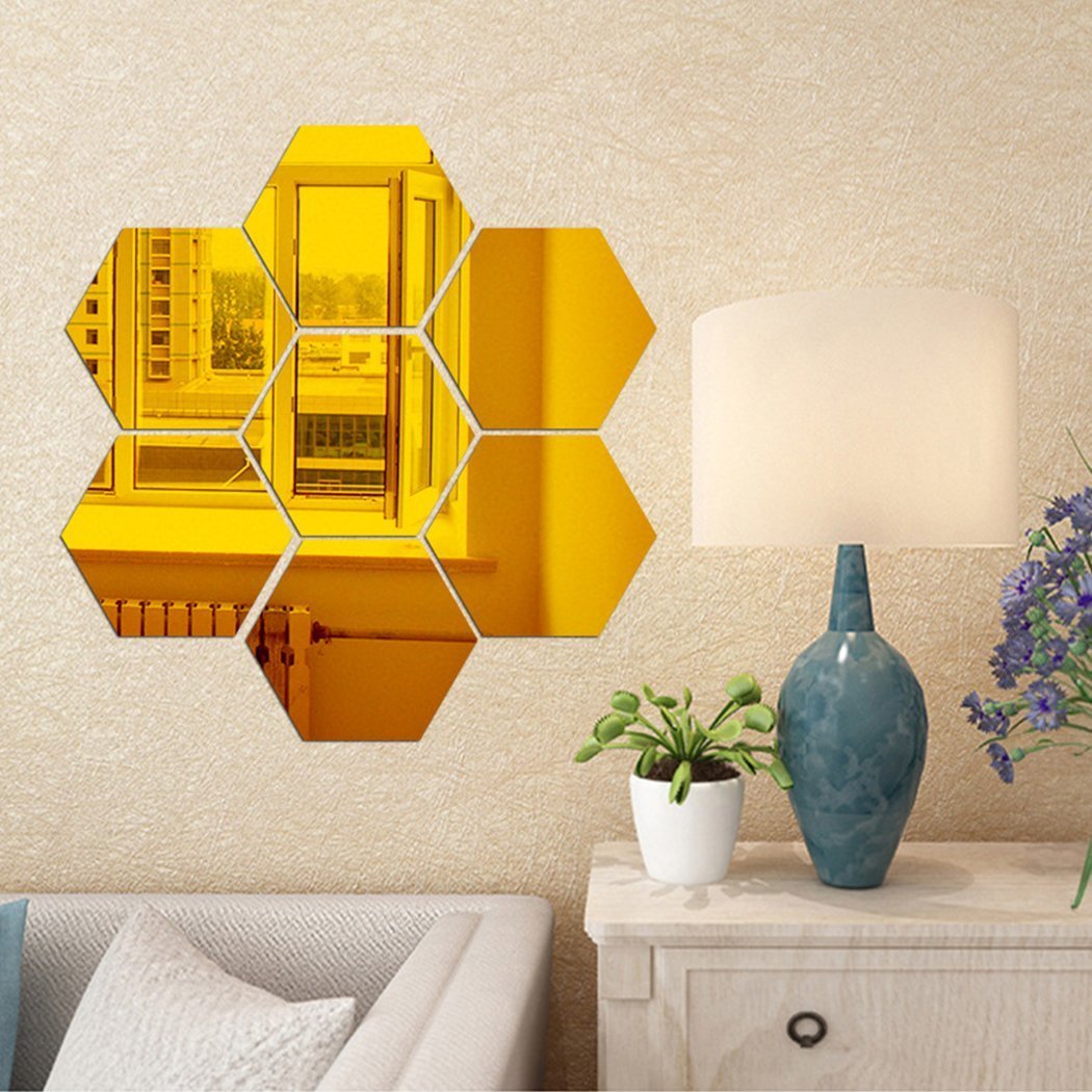 MCLEULLA Mirror Wall Stickers - 12PCS Hexagon Art DIY Decorative Acrylic Sheet Plastic Tiles Home Living Room Bedroom Sofa TV Background Decal Decoration