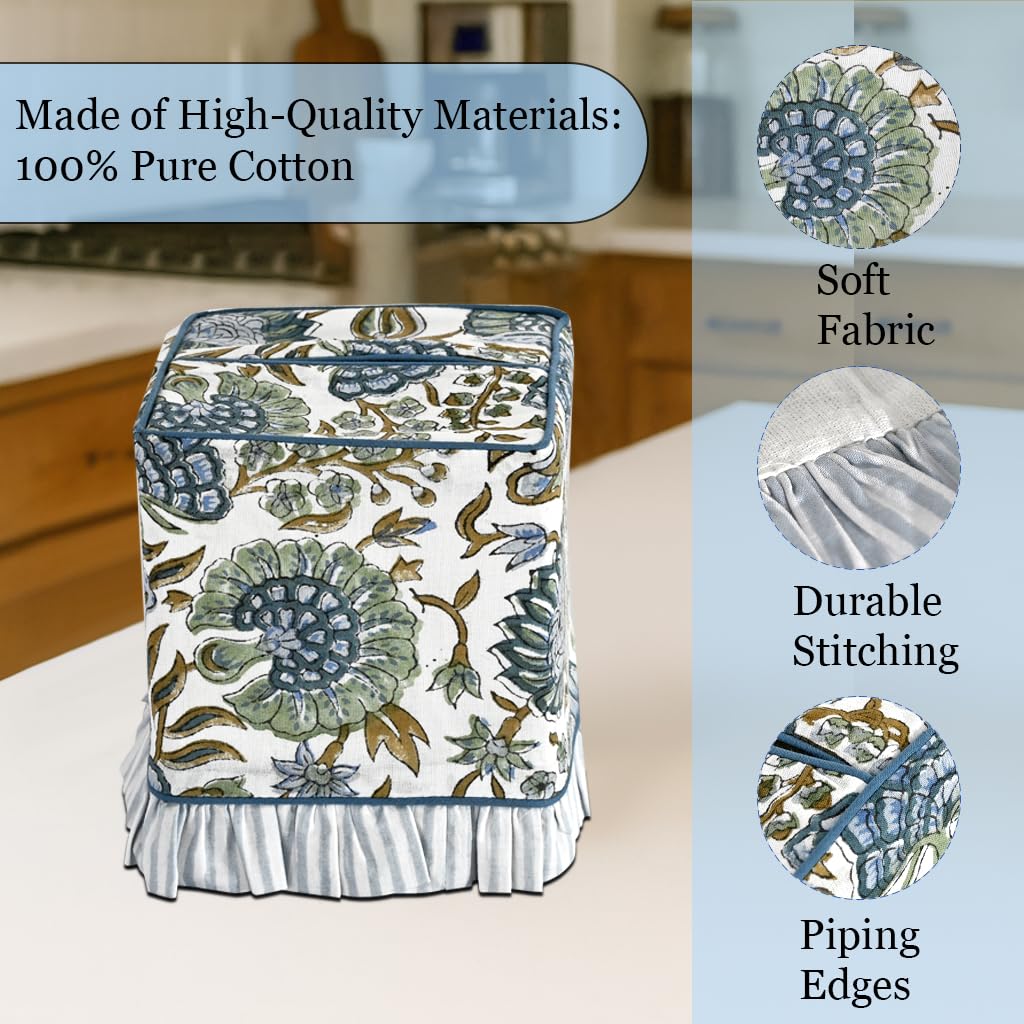 Ridhi Asparagus Green Block Print Ruffle Tissue Box Cover Handmade Cotton Decorative Square Napkin Holder for Home Bedroom Living Room Bathroom Vanity Countertop Car Office Kitchen