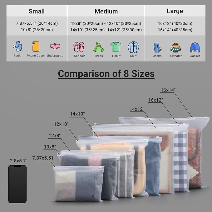 Frosted Zipper Bags for Clothes, 9.8x7.8 inch Resealable Plastic Mailers, 50Pcs Bikini Bags with Slider Closure for Swimsuit, Bathing Suit, T Shirt Packaging, 3 Mil Thick with Vent Holes