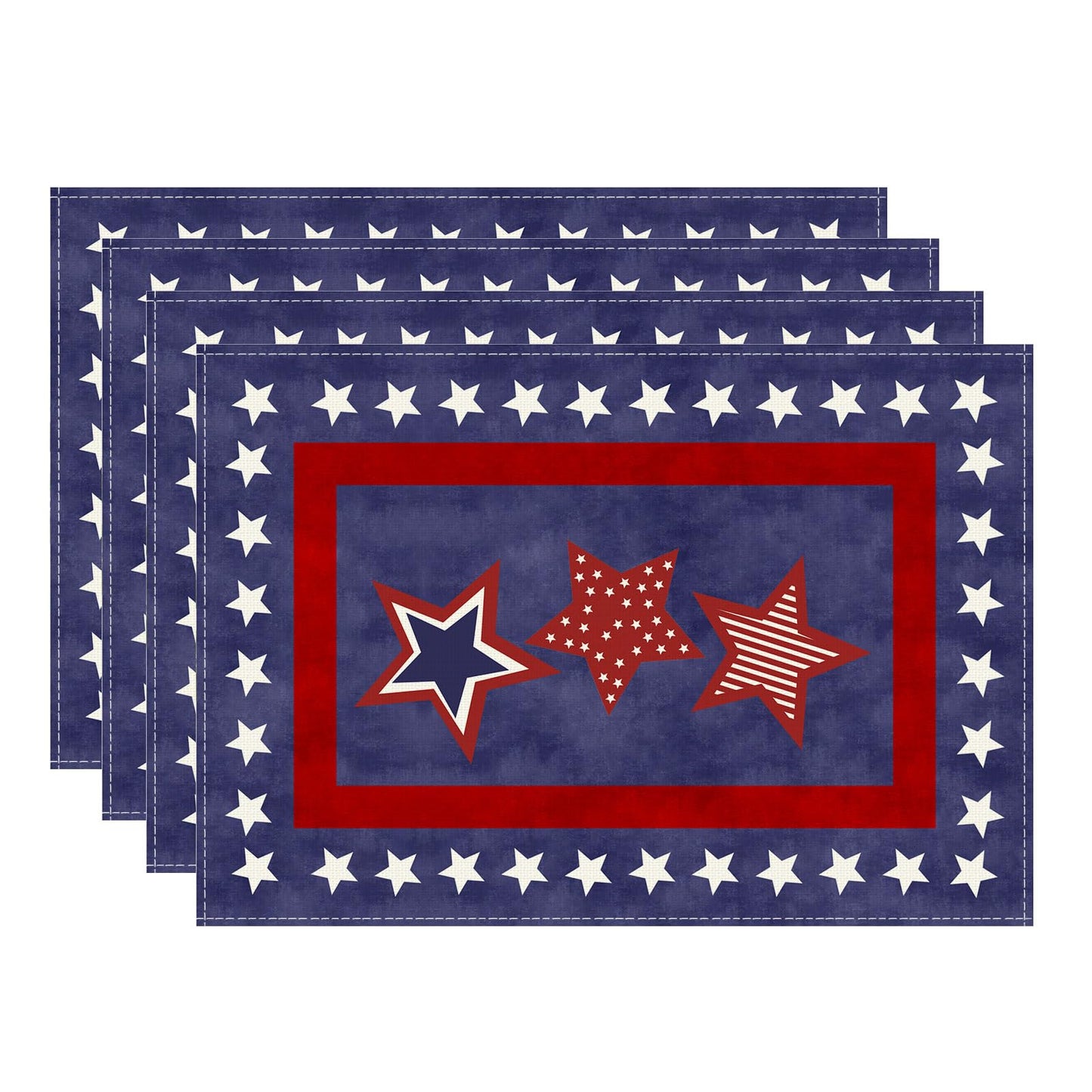 XCHI Blue Patriotic Red White Stars America 4th of July Memorial Day Independence Day Placemats Set of 4 Table Mats Decorations 12x18 Inch