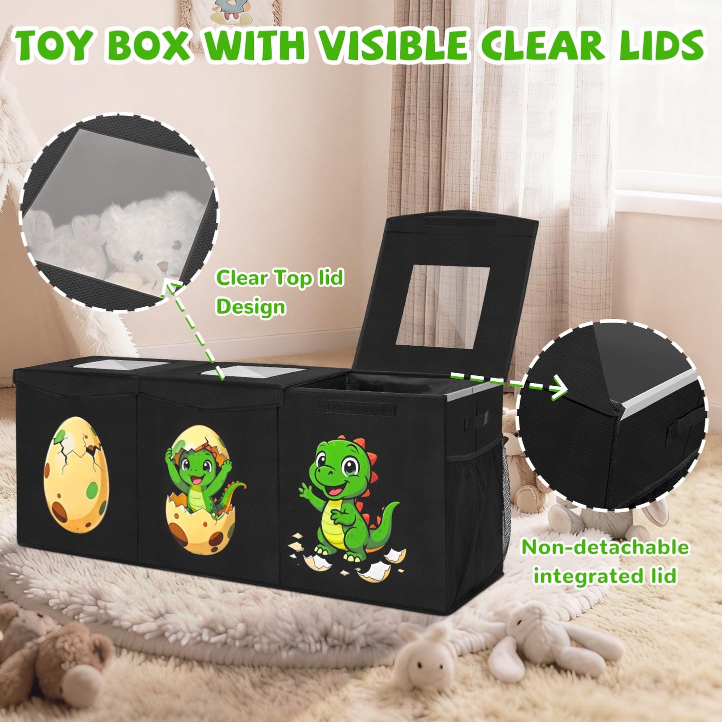Livole 145L Toy Box, Collapsible Kids Toy Chest Bins with Lids Sturdy Large Toy Storage Organizer Boxes Baskets for Boys Nursery Room Playroom Closet, 40"X16"X14", Black