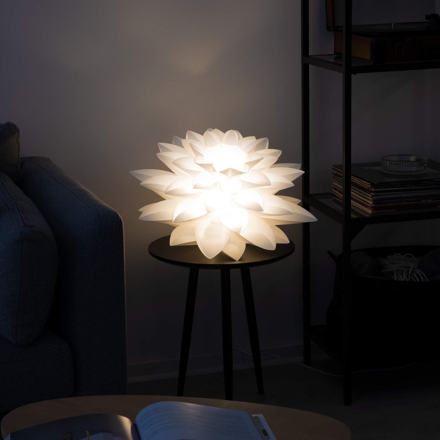 kwmobile Hanging Puzzle Lamp Kit - Lotus Flower 19.7" (50cm) Modern Ceiling Pendant Light with DIY Shade to Assemble and 15ft Plug-in Power Cord