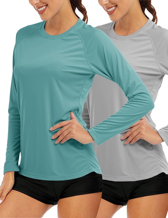 MAGCOMSEN Women's 2 Pack Long Sleeve Shirts UPF 50+ Sun Protection Quick Dry Swim Shirt for Rash Guard Fishing Workout