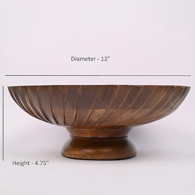 EDHAS Mango Wood Decorative Wooden Bowl Hand Carved Home Decor for Dining Table Center, Living Room, Kitchen Décor (12" x 12' x 4.75")