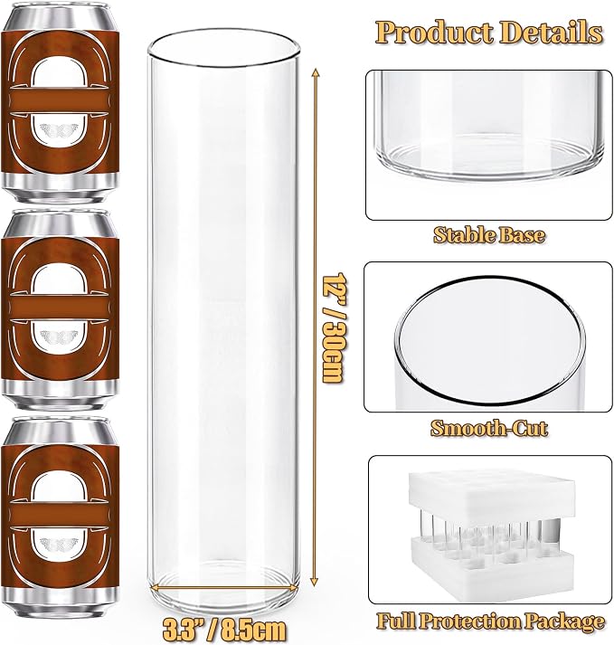 TBWIND 12Pcs Glass Cylinder Vases 12 Inch Tall Clear Flower Vases for Centerpieces Wedding Decoration, Hurricane Floating Candle Holder for Party Table Home Decor