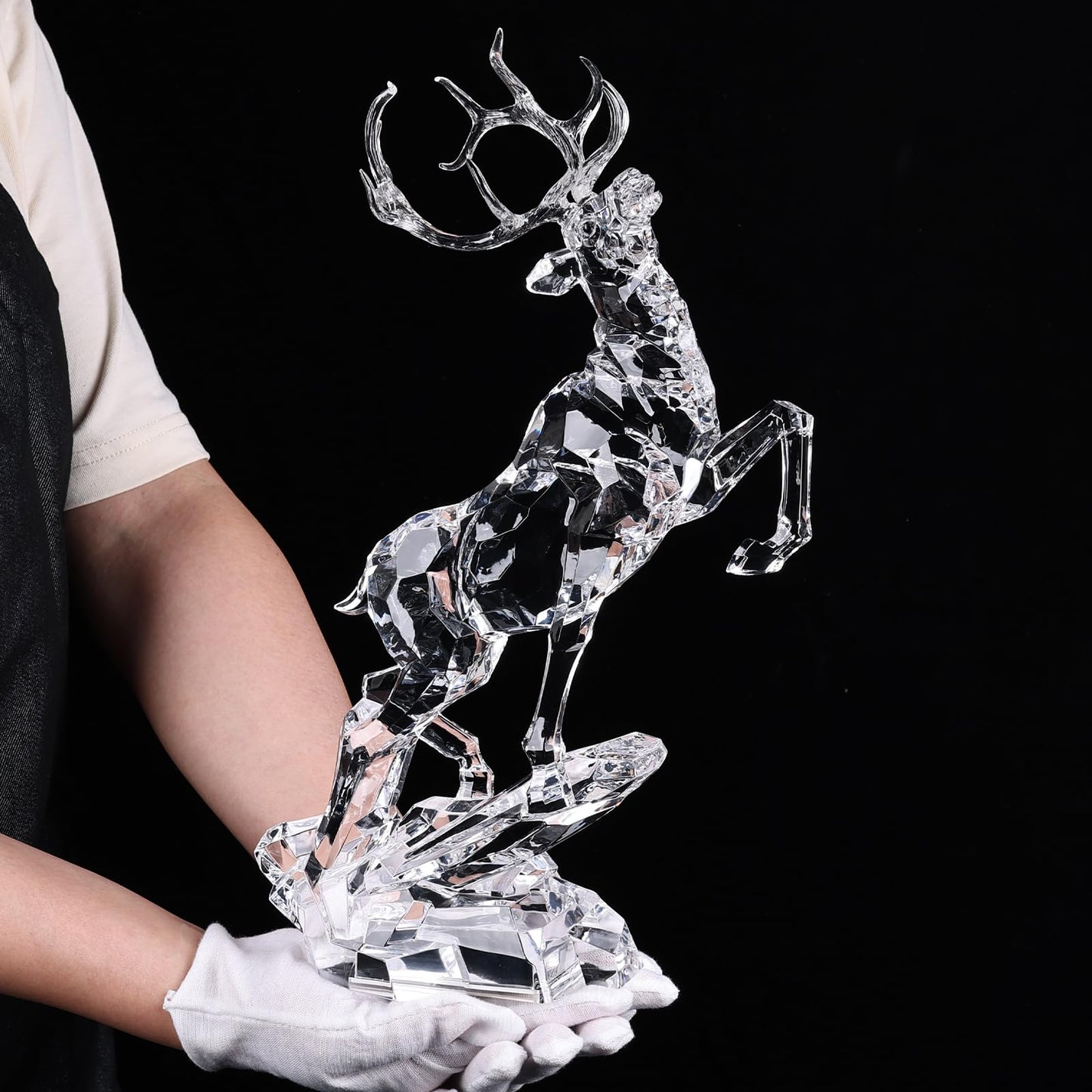 oliruim Acrylic Reindeer Christmas Decor Figurine - Modern Elegant Clear Reindeer Ornaments for Christmas Indoor Decor, Holiday Centerpiece, Living Room, Fireplace, Table Display (Clear, Jumping 13")