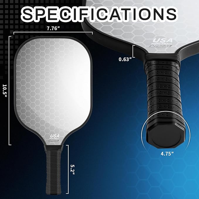 99.9% T300 Carbon Fiber Lightweight Pickleball Paddles Set of 2 Indoor Outdoor Games Equipment Beginner Intermediate Pro Sports Accessories Gifts