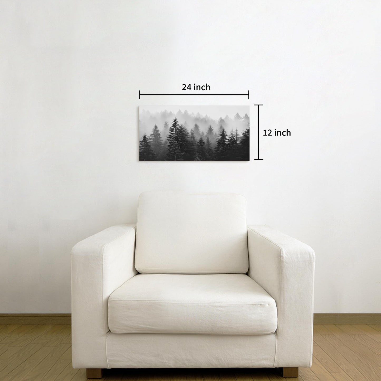WALLSUP DECOR Misty Forest Canvas Wall Art: Black and White Pine Tree Picture Foggy Mountain Painting Modern Nature Landscape Artwork Prints for Bedroom Living Room Home Office