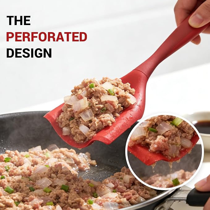 2 Pack Mincing Spatula Meat Chopper, Hamburger Grinder, Premium Heat Resistant Smasher for Ground Beef, Potato Mix Tool, Meat & Poultry Tenderizers-Red