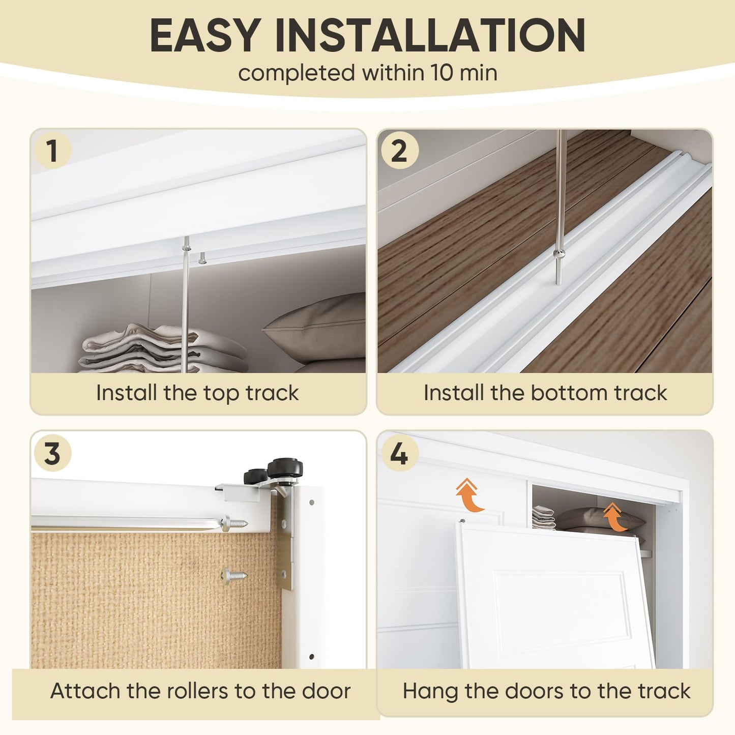 JUBEST Sliding Closet Door 60"(Double 31") x80, 5-Panel Steel Frame Bypass Primed Door with Top & Bottom Track Kits, Preassembled Hardboard Panels with Paintable Surface, Durable & Sturdy