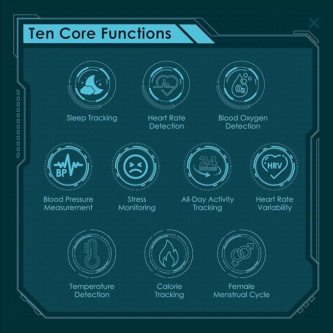 Smart Ring Health Monitoring 5ATM Waterproof Fitness Tracker with Glossy Titanium Surface Blood Oxygen/Sleep/Stress Tracking Women?™s Cycle Prediction Sport Ring Compatible with iOS/Android Ink 13