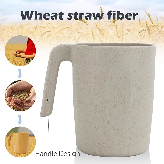 PYRMONT Wheat Straw Cups Set of 6 Alternative Plastic Cups 16 Oz Reusable Cups Dishwasher & Microwave Safe Cups for Kitchen,Party,RV Travel Unbreakable Water Cups-Beige