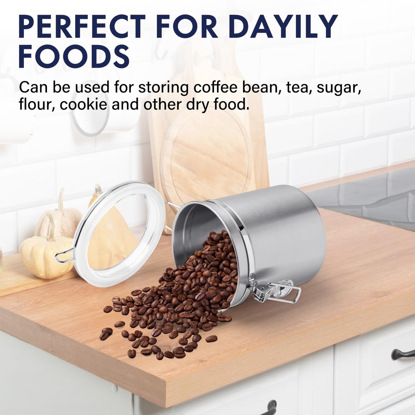 ENLOY 4-Piece Stainless Steel Airtight Food Storage Canister Set with Clear Lid, Containers Sets for Kitchen Counter for Sugar, Flour, Tea, Candy, Cookie, Spice, 28/32/38/65 oz