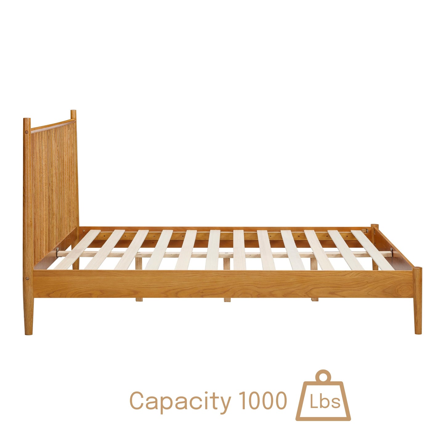 NTC Inno Wooden Bed Frame with Headboard, Solid Oak and Rubber Wood Foundation with Silent Slats and Wood Central Supports, 1000 Lb Capacity, Effortless Assembly, Queen Rustic - Oak