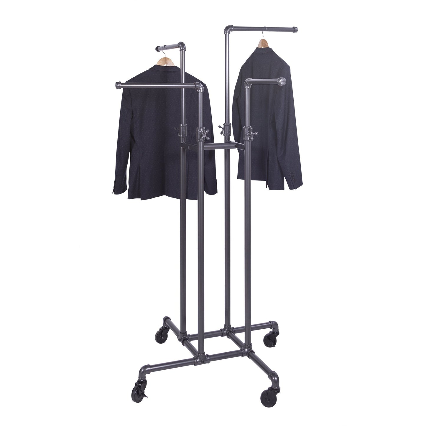 Clothing Rack Econoco - Heavy Duty Pipeline Adjustable, 4 Way Rack, Plumbing Pipe Clothes Rack, Anthracite Grey