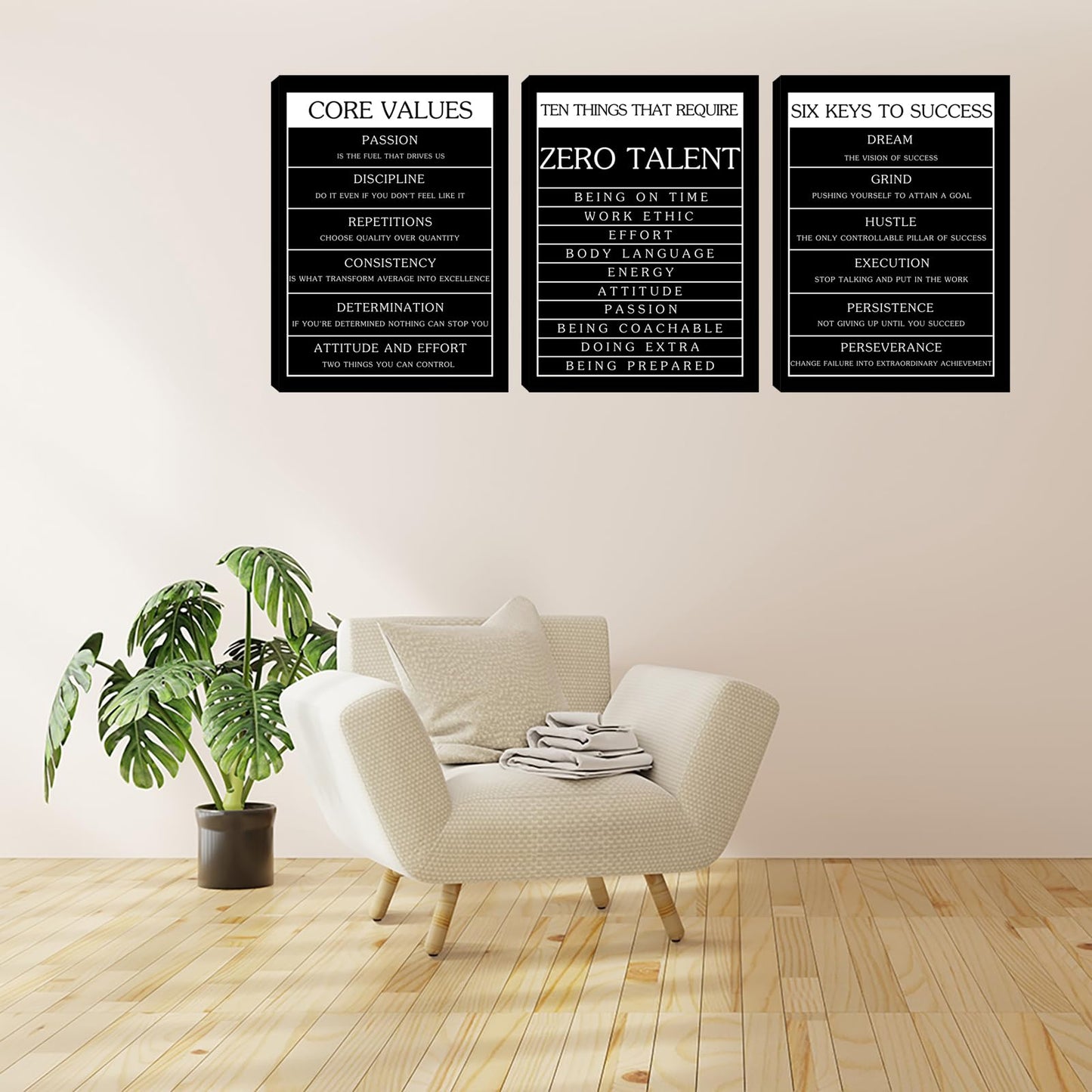 Inspirational Motivational Wall Art Set - Canvas Wall Art Framed Paintings for Office, Living Room, Bedroom - (36''W x 16''H)