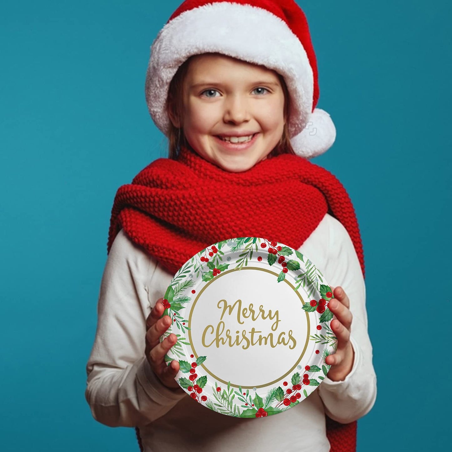 Christmas Party Supplies, Serve 50, Christmas Seasonal Holly Tableware Includes: Paper Dinner Plates, Dessert Plates, Luncheon Napkins and Beverage napkins, Great for Party Decorations