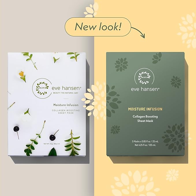 Eve Hansen Collagen Face Mask Sheets Set of 5 ??Hydrating & Nourishing Care for All Skin Types ??With Hyaluronic Acid, Tangerine Peel, Blueberry Extract & Spinach Leaf