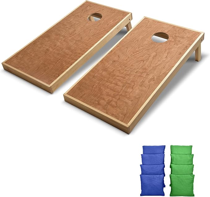 GoSports 4 ft x 2 ft Commercial Grade Cornhole Boards Set - Natural Wood Cornhole Boards, Choose from Different Bean Bag Color Combinations - Royal Blue & Bright Green