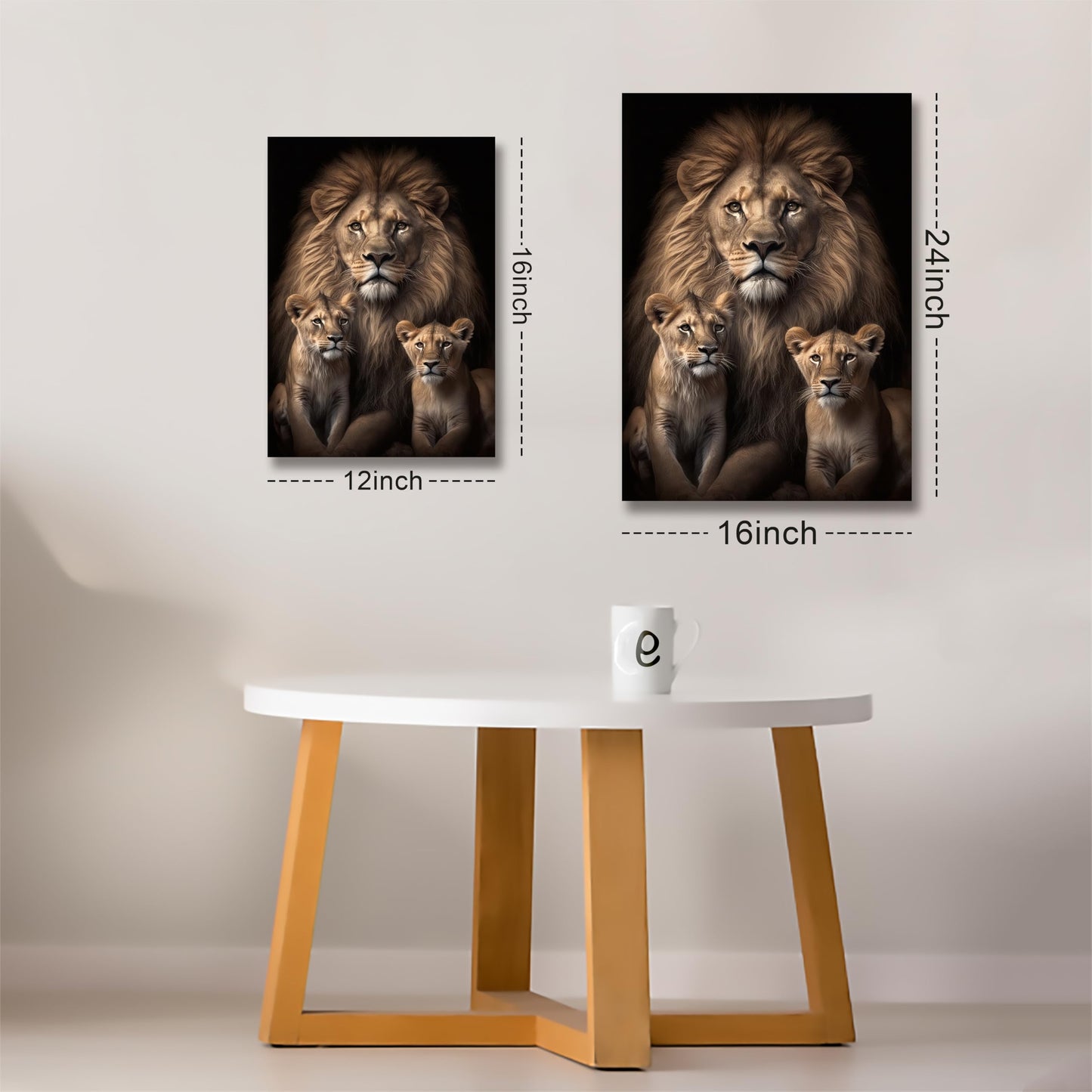Eysintum Framed Lion Wall Art Lion Family with Cubs Canvas Print Wildlife Animal Painting for Living Room Bedroom Office Home Decor Ready to Hang 12x16in
