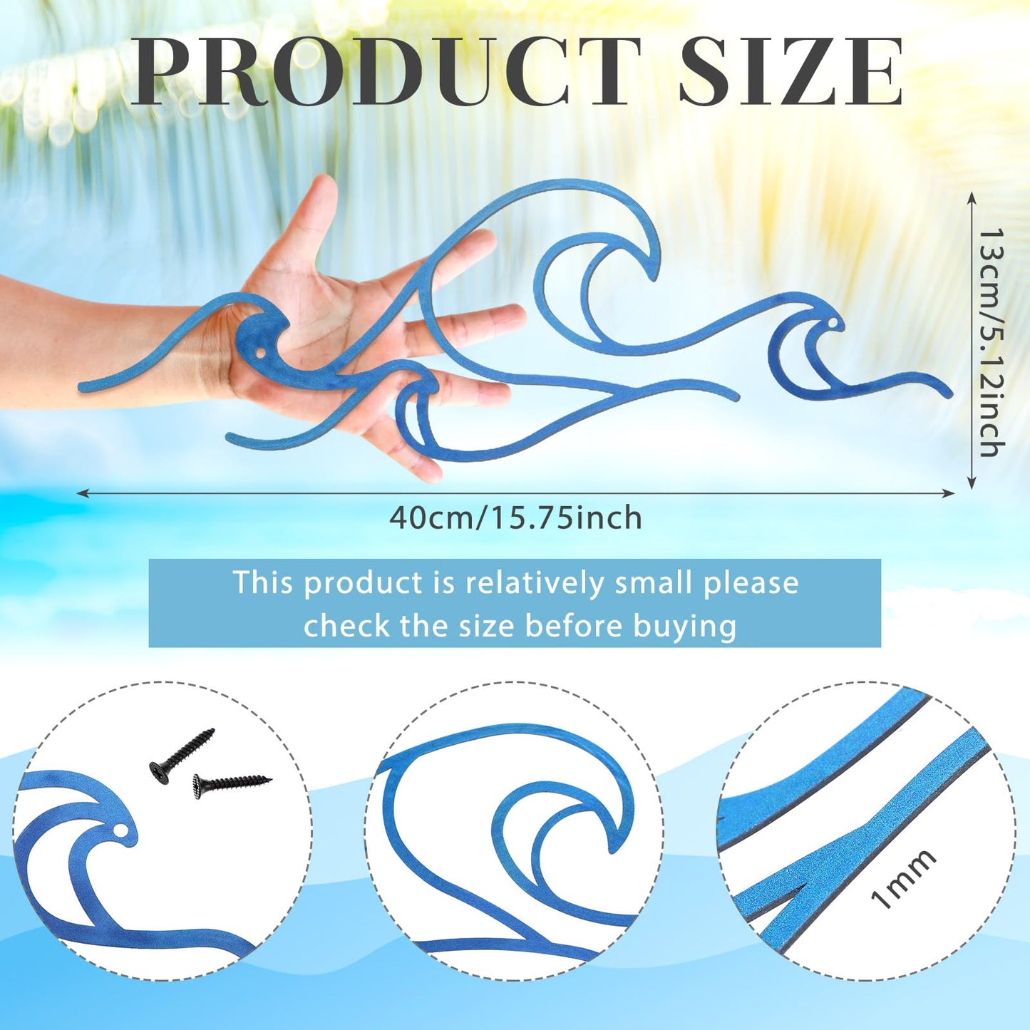 Seeloowy Wave Wall Decor Blue Metal Wire Wall Art Ocean Coastal Sea Beach Pictures Surf Nursery Themed Hanging for Home Living Room Summer Seaside Decoration for Bedroom Bathroom