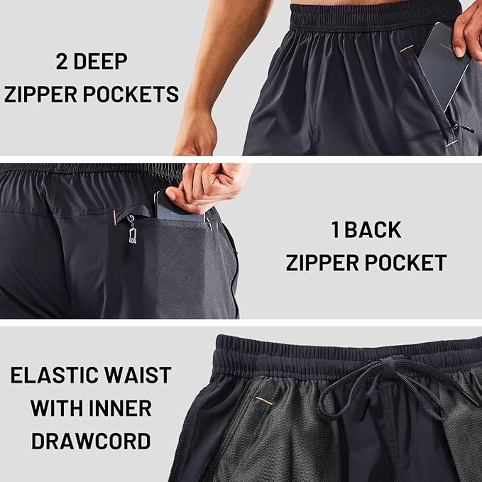 MIER Men's Quick Dry Running Shorts with Zipper Pocket, Elastic Waist Athletic Workout Exercise Fitness Shorts, 7 Inch