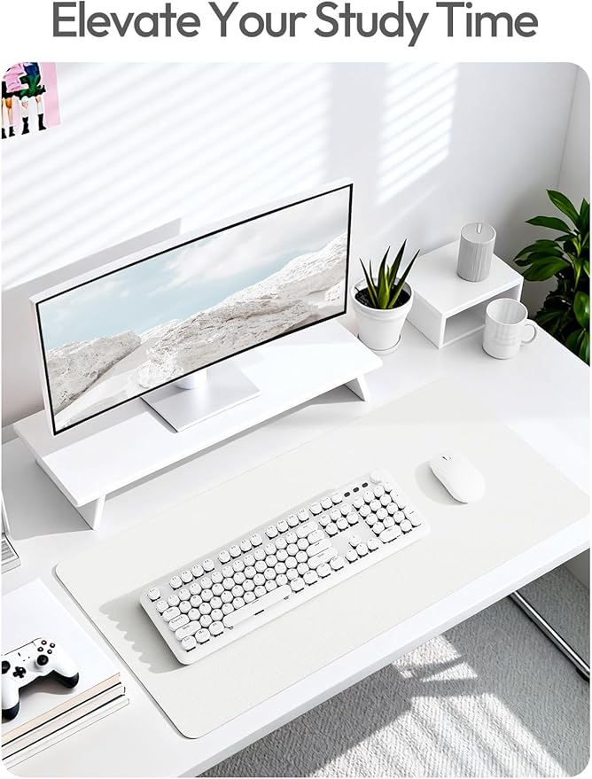 YSAGi Leather Desk Protector, Office Mat, Large Mouse Mat, Non-Slip PU Leather Blotter, Laptop Desk, Waterproof Writing Pad for Office and Home (White, 23.6" x 13.8")