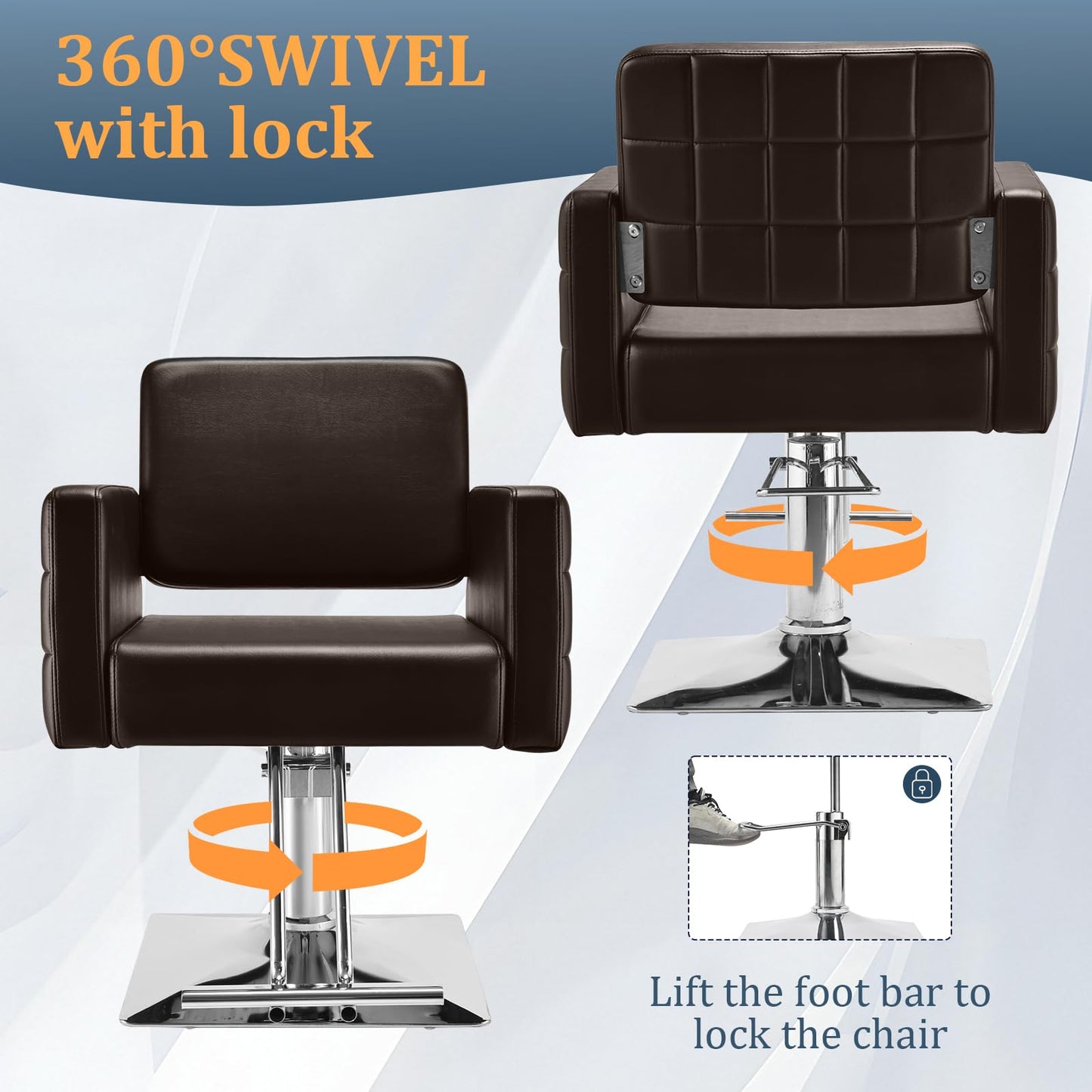 Barber Salon Chair for Barbershop - Load Weight 330 Lbs,Heavy Duty Hydraulic Pump Height Adjustable,360°Swivel with Footrest,Soft Leather with Armrest,Salon Spa,Hair Styling Stylist,Braiding (Brown)