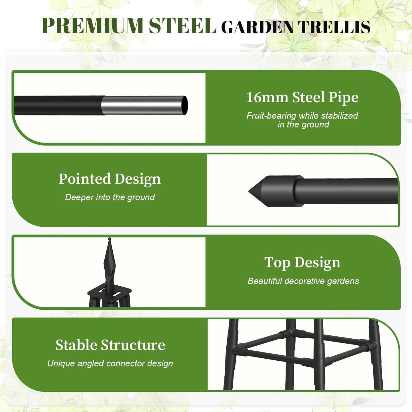 Alisisfores 6 FT Obelisk Trellis for Climbing Plants,Garden Trellis with Extra Thickened Plastic-Coated Metal Pipes, Outdoor & Indoor Garden Support for Potted Plants, Black