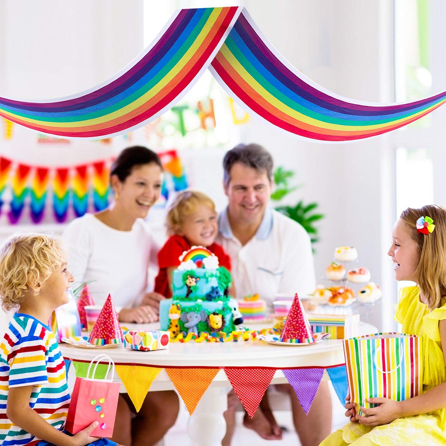 Blulu 1 Pc 11.8 ft Rainbow Ceiling Decorations Rainbow Cloud Ceiling Garland Banner Hanging Bunting for Birthday Party Classroom Daycare and Nursery School Graduation Baby Shower Decorations
