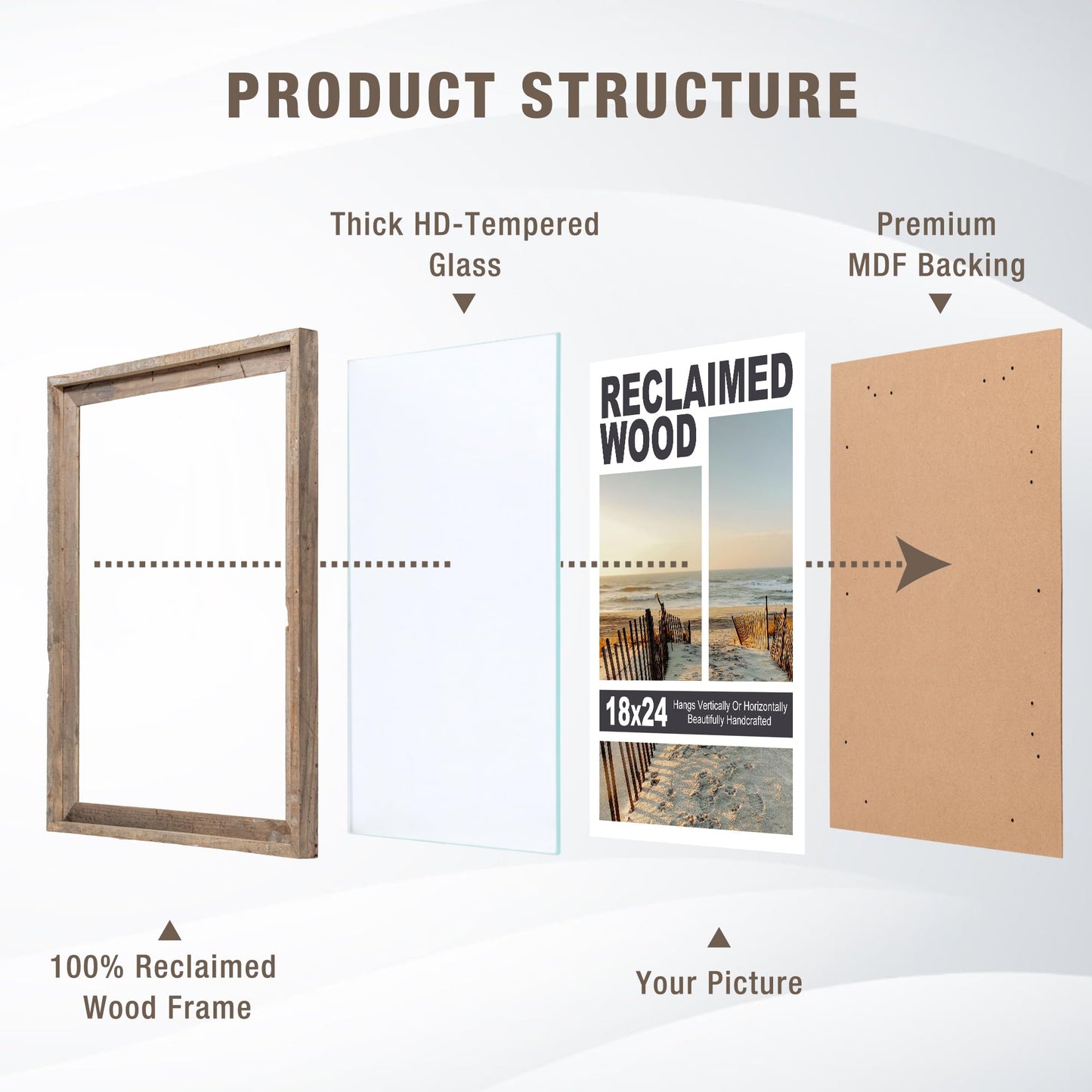 FLYJOE Rustic 11x14 Picture Frame, Reclaimed Barnwood Photo Frame with HD Tempered Glass, Distressed Family Art Gallery Corner, Horizontal and Vertical Wall Mounting Display with Hardware, Set of 1