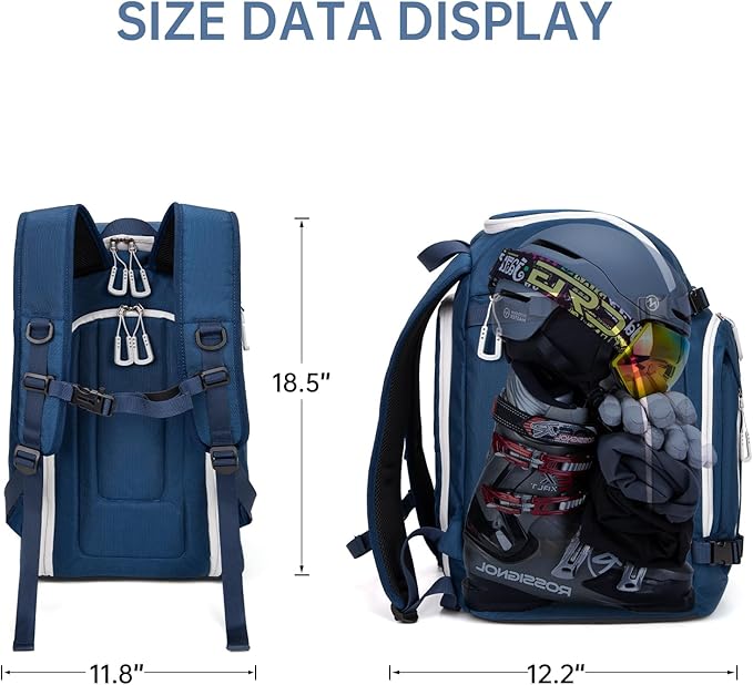 Ski Boot Bag, 50L Ski Boot Travel Backpack for Skis, Snowboard & Accessories, Waterproof Padded Ski Boot Bag Backpack