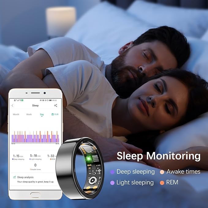 Health Tracker Ring, Smart Health Ring for Women Men with Heart Rate, Blood Oxygen, Sleep Monitor, Steps,Calories, No Subscription Fee, IP68 Waterproof Smart Ring for iphone & Android (Black, 10#)
